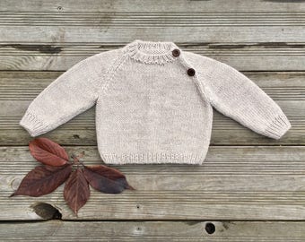 Merino wool baby Knit sweater Beige unisex Child jumper boy girl clothes pullover Infant toddler newborn Boho style Natural Virgin Raglan