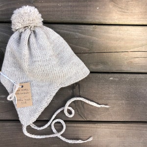 Bilateral cap Two-layer Beige winter baby double hat ear flap pom pom ties string Alpaca Merino Wool Knit kid unisex helmet Newborn girl boy