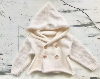 Casaquinho de bebê Mako em malha de algodão com capuz - Estilo boho unissex