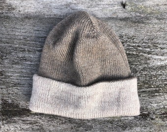 Gorro de lã merino tricotado: marrom e bege para o inverno