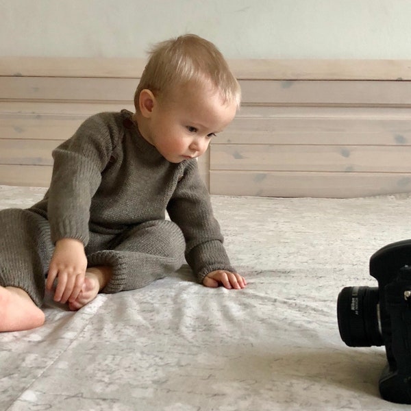 Bébé alpaga laine mérinos enfants ensemble tricot garçon fille tout en un nouveau-né unisexe vêtements gris barboteuse infantile enfant en bas âge combinaison maison tenue à venir