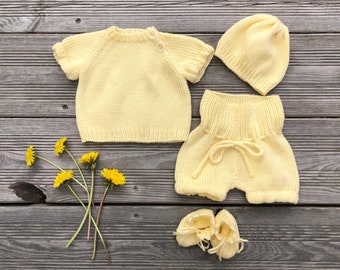 Conjunto de punto de lana merino para bebé: Traje para la salida del hospital del recién nacido