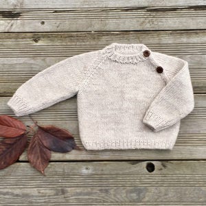 Merino wool baby Knit sweater Beige unisex Child jumper boy girl clothes pullover Infant toddler newborn Boho style Natural Virgin Raglan image 2