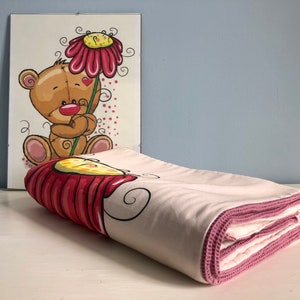 Baby girl Pink Brown bear Newborn Waffle blanket Duvet Gift 100% cotton Kids Girl cover Home Travel Animal Birth Year round All seasons