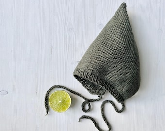 Gorro de lã merino cáqui unissex pixie recém-nascido tricô gorro verde floresta presente infantil chapéu boné menina menino pano