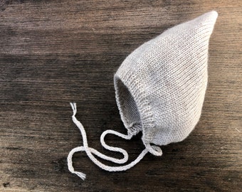 Newborn baby merino boy girl pixie bonnet  Beige Knit wool kidS Spring infant hat Preemie String ties Gift Photo baby clothes Shower