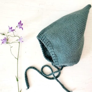 Dusty mint Sage alpaca merino baby girl boy pixie bonnet Knit wool kidS Spring infant hat Preemie String ties Newborn  Photo clothes Shower