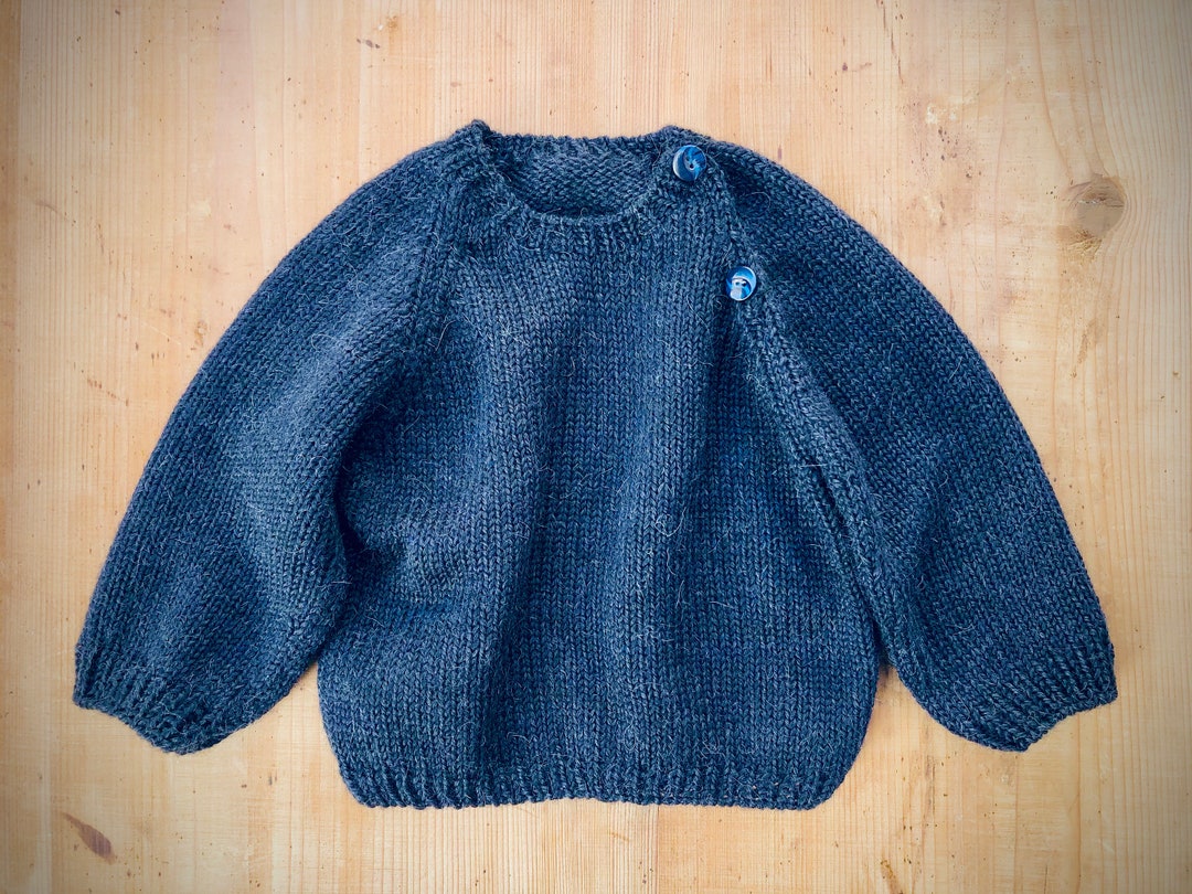 Dark Blue Knit Wool Baby Raglan Sweater Alpaca Merino Clothes Newborn