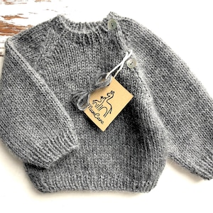 Grey knit wool baby Raglan sweater Boho Merino clothes Newborn jumper Boy girl unisex kids infant toddler pullover Winter Preemie