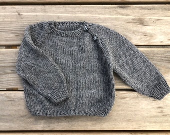 Grey knit wool baby Raglan sweater Boho Merino clothes Newborn jumper Boy girl unisex kids infant toddler pullover Winter Premature