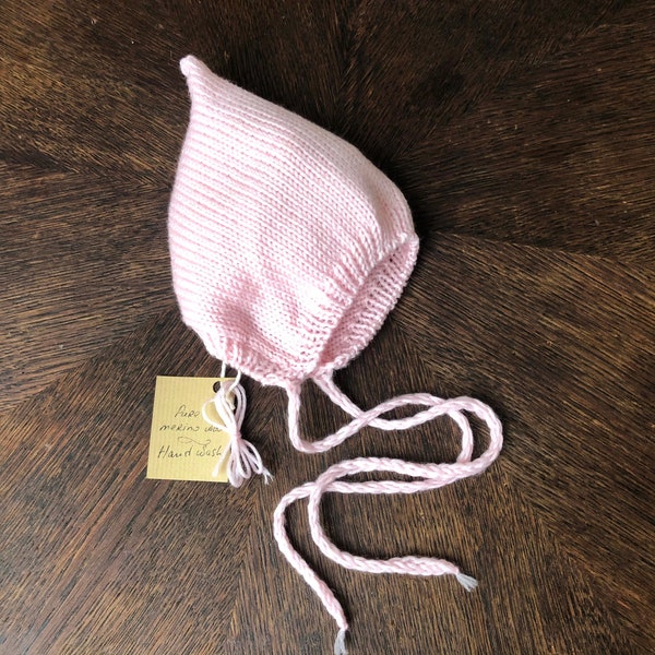 Pink pixie bonnet hat for baby newborn baby girl boy cap Rose Unisex clothes. Photo prop. Merino wool Knit Gift Kids Preemie
