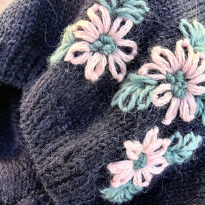 Flower Embroidery pixie bonnet alpaca merino baby girl Knit wool kid infant Embroidered hat Preemie String ties Newborn Photo clothes Shower