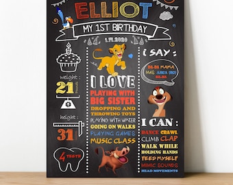 Personalized poster for 1 year old baby or child birthday decoration - Lion King model