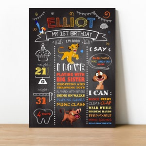 Poster personalizzato per la decorazione del compleanno di un bambino di 1 anno - modello Re Leone
