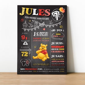 Póster personalizado para decoración de cumpleaños de bebé de 1 año - Modelo Winnie the Pooh