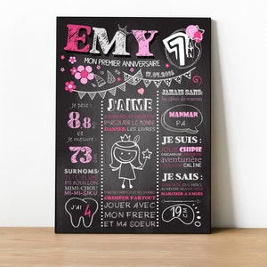 Póster personalizado para decoración de cumpleaños de bebé y niño de 1 año - modelo hada