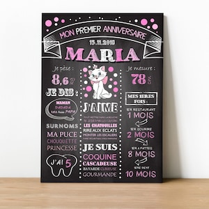 Personalisiertes Poster für 1 Jahr Baby-Geburtstagsdekoration - Modell Marie Aristochat