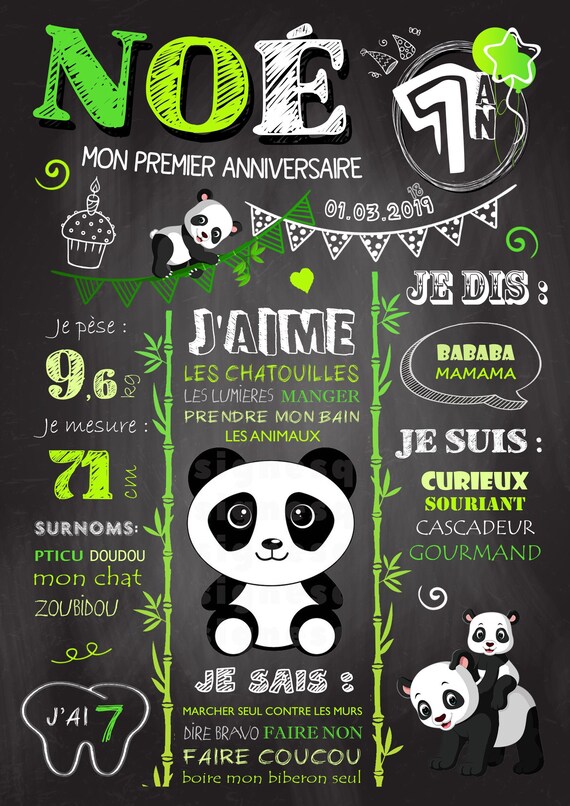 Poster Panels Chalkboard Souvenir Birthday 1 Year Baby 5 Etsy
