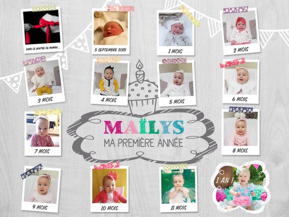 Affiche 1 An Evolution Bebe En Photo Fond Blanc Etsy