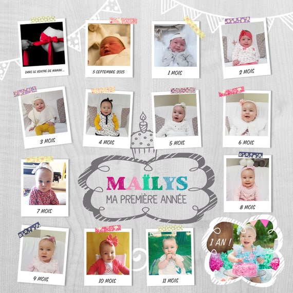 Affiche 1 An Evolution Bebe En Photo Fond Blanc Etsy