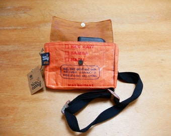 Bum bag made from upcycled rice bags