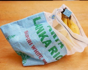 Reusable Produce Bags, Pack of 2, upcycled rice bags