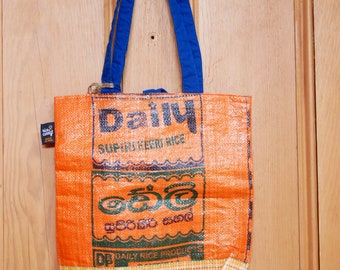 Foldable Market Bag, upcycled, rice sack,