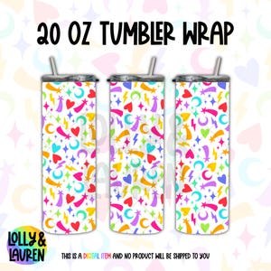 Bunte Symbole 20 Unzen Becher Muster, nahtlose Shooting Star Skinny Tumbler Design, digitale PNG, digitaler Download, Sublimationsdatei