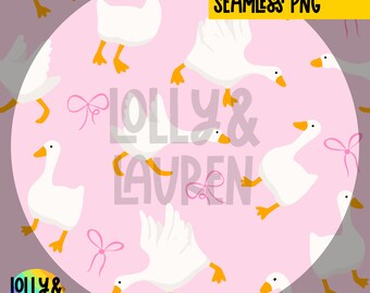 Goose Bows on Pink Seamless Pattern, Geese Fabric Design, Coquette Digital Paper, Spring Digital Pattern, Seamless PNG, Digital Download