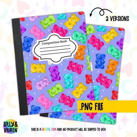 Gummy Bear Composition Notebook Cover, Colourful Kids Design PNG (Digital Download)