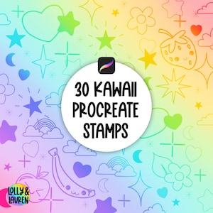 30 Kawaii Procreate Brush Stamp Pack, süße Elemente für Procreate, Glitzerpinsel, Kawaii Briefmarken, digitaler Download, digitales Pinselset