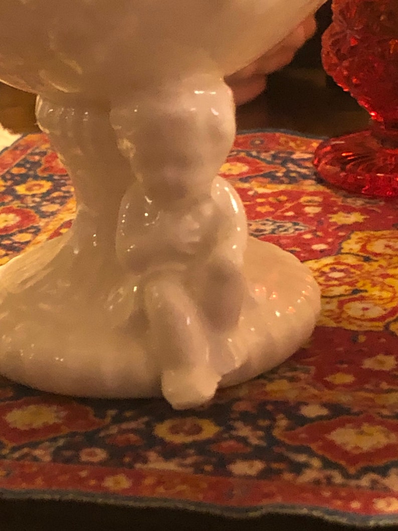 1950s Lefton Renaissance Cherub Pattern White Ceramic Taper Candlestick Holders Lefton candlestick holders Vintage lefton
