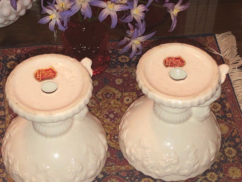 1950s Lefton Renaissance Cherub Pattern White Ceramic Taper Candlestick Holders Lefton candlestick holders Vintage lefton