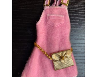 Barbie Fashion Avenue 14980 Pink Felt Jumper Dress Gold Purse 1996 with Tag