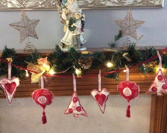 festive christmas garland fabric decoration 2 hearts 2 baubles and 2 trees - Nordic Christmas Tree Decorations festive christmas garland fabric decoration 2 hearts 2 baubles and 2 trees - Nordic Christmas Tree Decorations