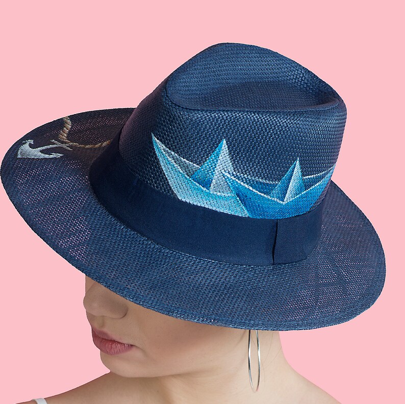 Small folding boat Handpainted Natural Straw Hat Paper Ship Etsy