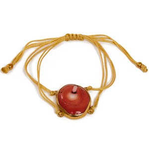 Coral Cord Bracelet Gold Mother/'s Day Gift for Mom Sister Aunt Natural Red Coral Bezel Silver Stacking Bracelet Boho Statement Jewelry