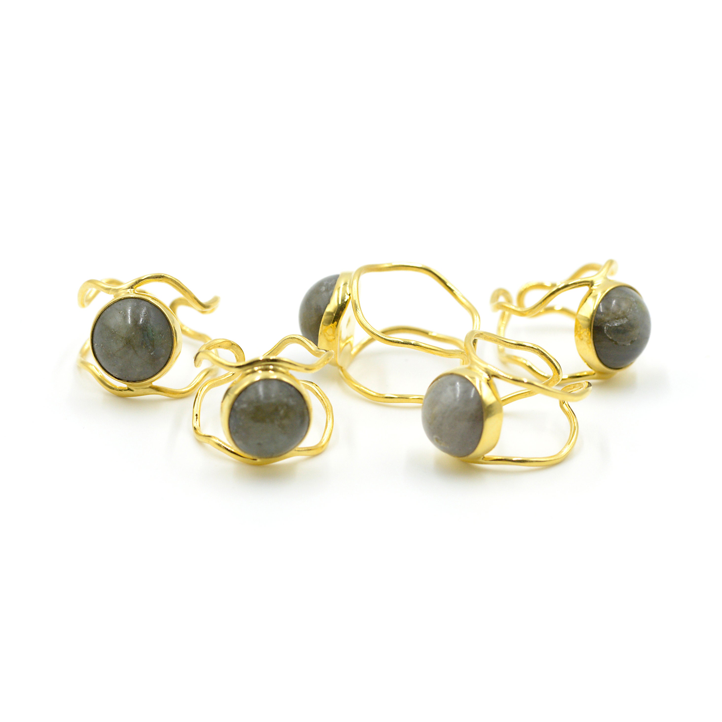 Labradorite Adjustable Ring Open Double Bar Gold Ring With Etsy