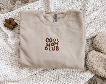 Neutral Cool Mom Club Crewneck Embroidered Sweatshirt