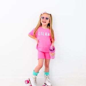 Malibu Strawberry and Watermelon Sugar Biker Short Custom Personalized Name Toddler Kid Sets image 5