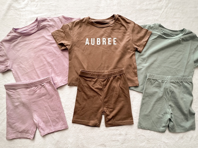 Custom Personalized Toddler Girls Biker Shorts Tee Tshirt Outfit Neutral Boho Spring Summer image 8