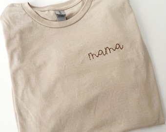 Neutral Embroidered Mama Tee || tshirt, embroidery, mama tshirt