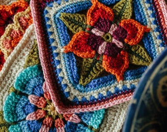 Kit Crochet Tapis/Coussin Motif Marguerite – Spinnerin Vintage – Neuf