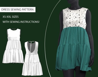 Open Back Dress Sewing Pattern | Flared Skirt, XS-XXL (PDF Pattern)