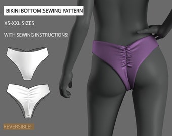 Molde digital para costura de maiô | Biquíni feminino brasileiro reversível com calcinha crocante | Moda praia feminina | EUA 2-16, UE 36-48