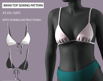Patrón de costura para top de traje de baño triangular / Tirantes ajustables (PDF)