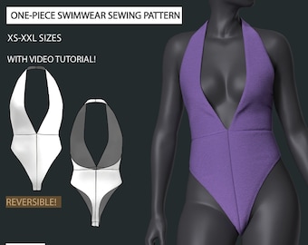 Women’s Swimsuit Sewing Pattern with DIY | High Leg Reversible Swimsuit Digital Sewing Tutorial | Instant Download