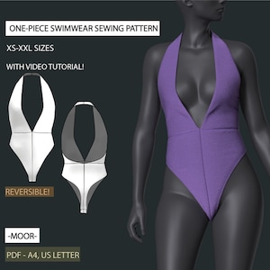 Women’s Swimsuit Sewing Pattern with DIY | High Leg Reversible Swimsuit Digital Sewing Tutorial | Instant Download