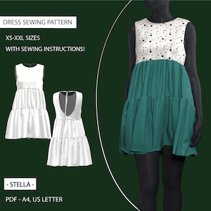 Sewing Pattern with instructions | Short Dress for Women with open back and strap | Women Sewing Pattern XS-XXL