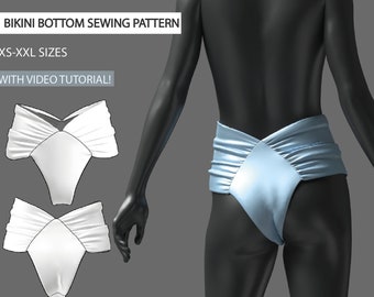Swimwear Sewing Pattern with video tutorial | Reversible Brazilian Bikini Bottom | Womens Sewing Patterns xs-xxl  (US 2-16, EU 36-46)